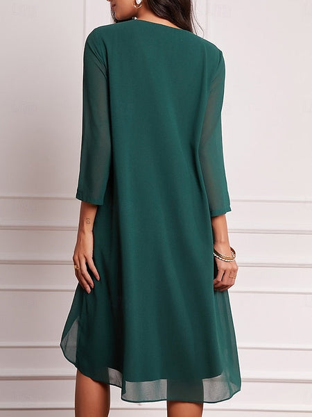 Women's Evening Dress Cape Sleeve Knee-Length Elegant Green FashionChic