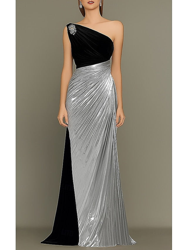 Wedding Elegant Gold Formal Gown Evening Dress Black Column FashionChic
