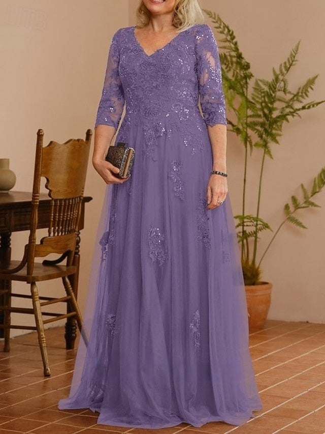 of V Mother Wedding Guest Dress A-Line the Neck Bride Elegant FashionChic