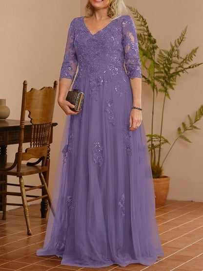 of V Mother Wedding Guest Dress A-Line the Neck Bride Elegant FashionChic