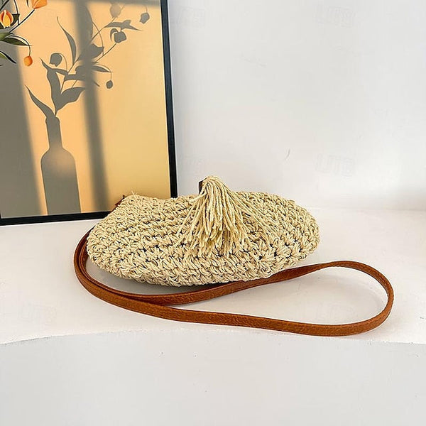 Tassel Women's Bag Woven Boho Handbag – Straw Crossbody FashionChic