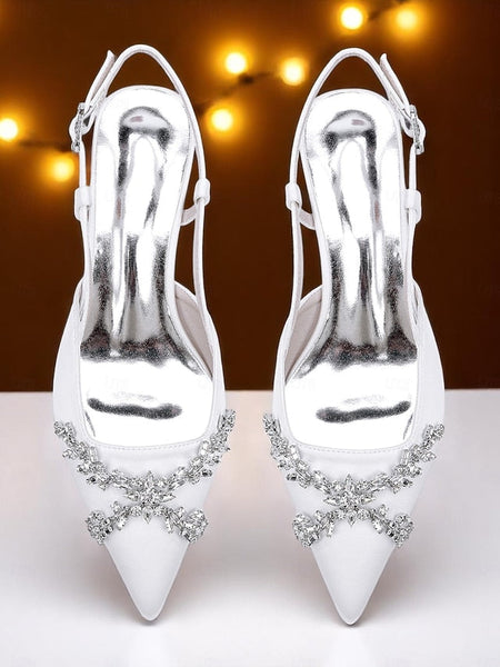 Women's Satin Heels Black Slingback FashionChic