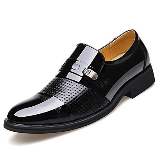 Faux Patent Leather Dress Men's Brown Loafers with FashionChic