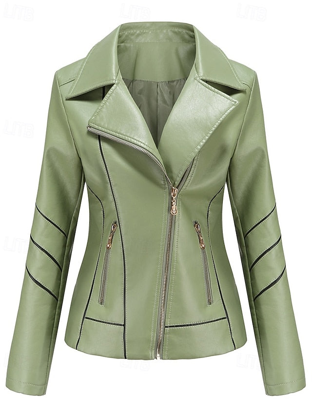 Faux Zipper Leather Comfortable Jacket Pocket Women's FashionChic