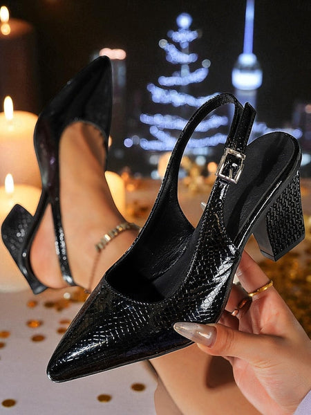 with Block - Pointed Heel Women's Pumps Toe Gold Slingback FashionChic