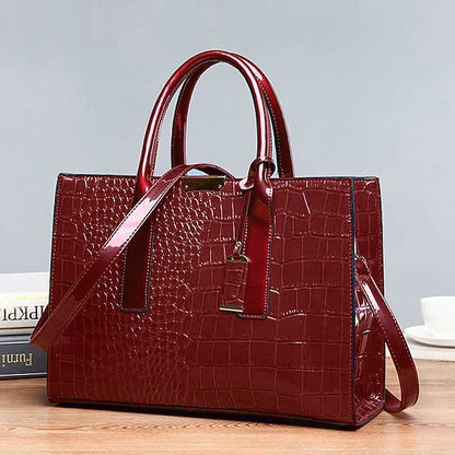 Black Crocodile Women's Leather Pattern Handbag with Patent FashionChic