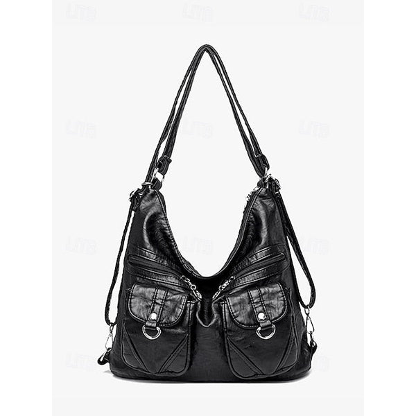 Brown Leather Women's Bag Multiple Faux Pockets with Hobo FashionChic