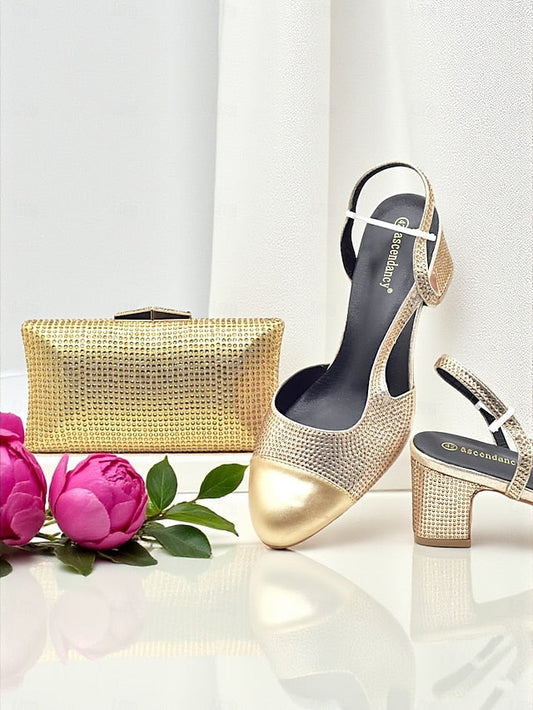 Matching Set Sandals Heel Women's - Gold and Clutch Block FashionChic
