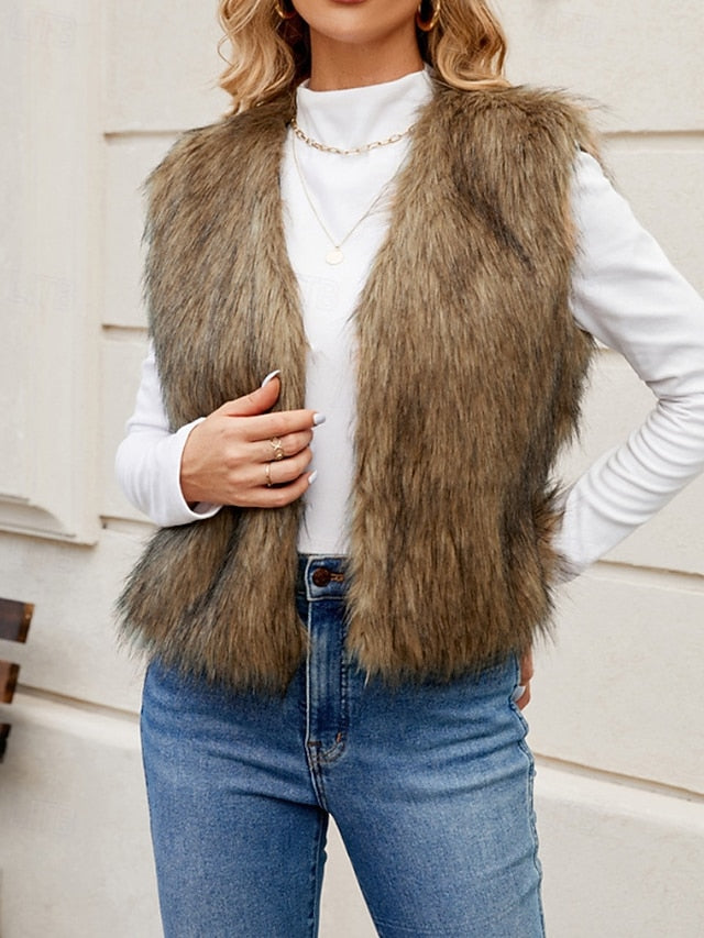 Vest Coat Women's Leathers Comfortable Furs Faux Fur FashionChic