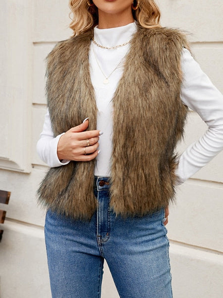 Vest Coat Women's Leathers Comfortable Furs Faux Fur FashionChic