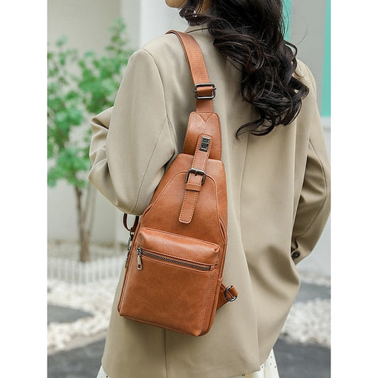 with Sling Faux Brown Bag Women's Leather Crossbody FashionChic