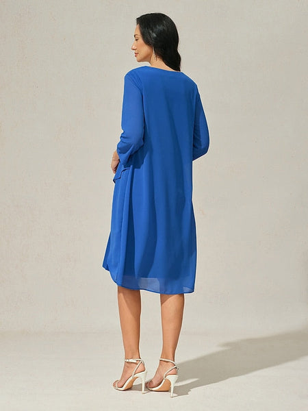 Women's Evening Dress Cape Sleeve Knee-Length Elegant Green FashionChic