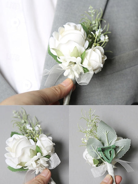 White Boutonniere and Set Corsage Rose – Wrist Elegant FashionChic
