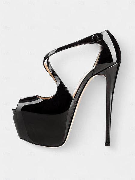 Stiletto Platform Heels and Patent with Cross Leather Red Black FashionChic