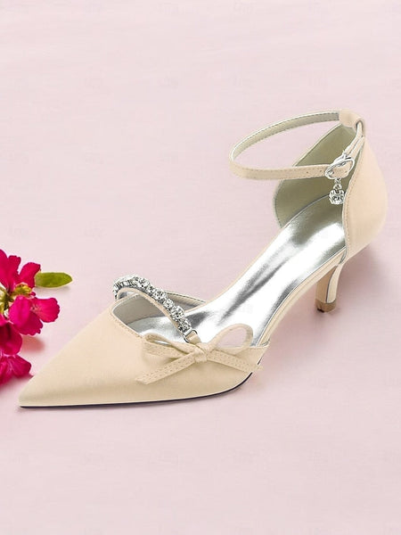 Pointed-Toe Wedding – Shoes Heel Elegant Kitten Women for FashionChic