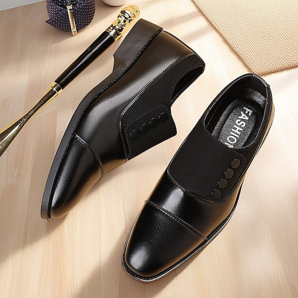 Slip-On Button Shoes Men's Black Decor Classic Dress FashionChic