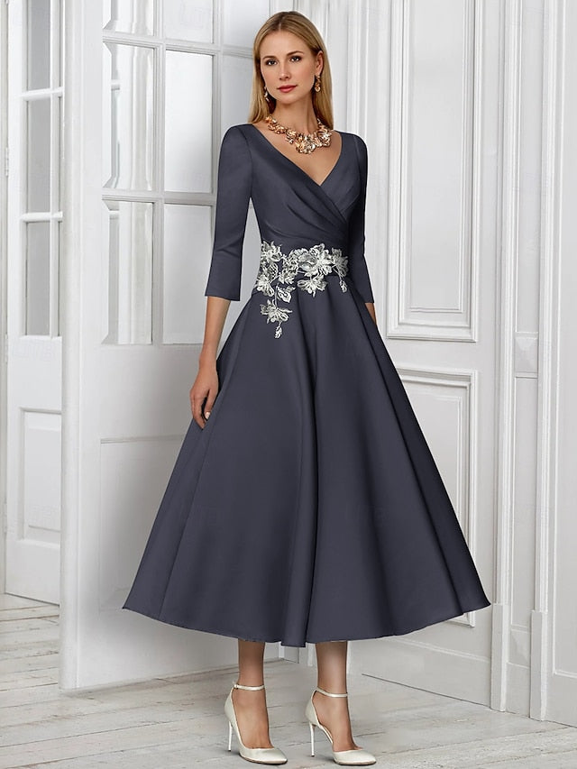 A-Line of the Dress Elegant V Neck Simple Bride Mother FashionChic