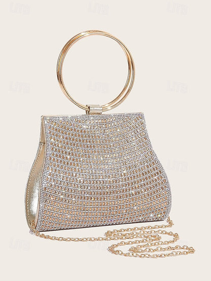 Crystal Ring Handle Evening Elegant Gold – with Clutch FashionChic