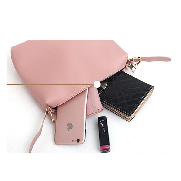 Leather Women's Set Tote 3-Piece Pink Faux - Handbag FashionChic