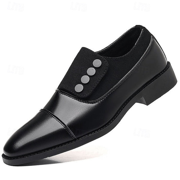 Slip-On Button Shoes Men's Black Decor Classic Dress FashionChic