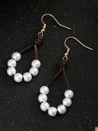 Casual Leather Beaded Pearl Drop Earrings Western Style Vintage Ethnic Jewelry MMi54