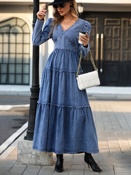 Long Sleeves Layered Denim Dress DE8080 Furdela