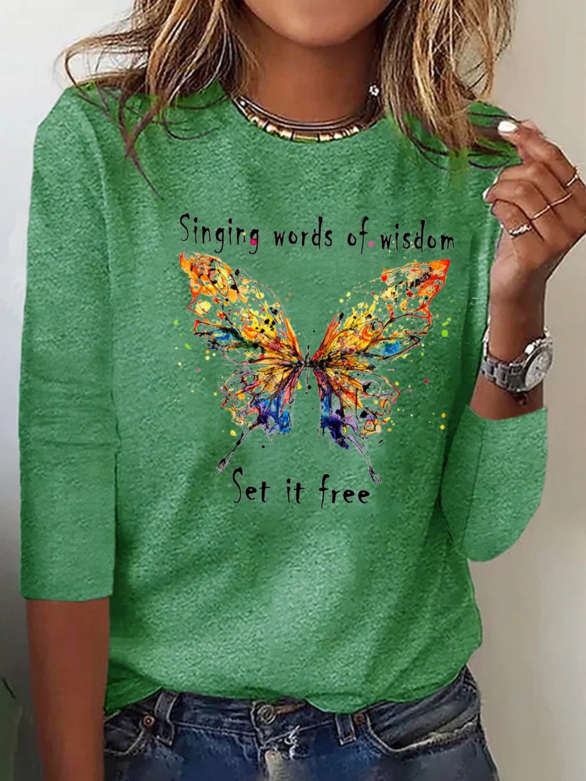 Butterfly Long sleeve Loose Casual T-Shirt QAL40