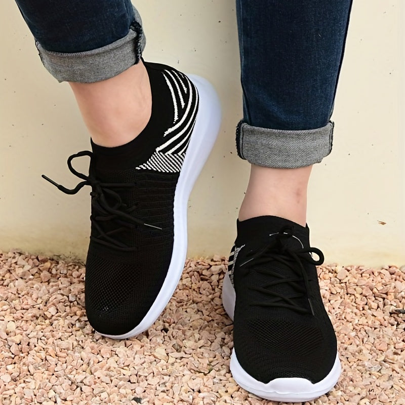 Women's Knit Lightweight Mesh Sneakers, Breathable Mesh Lace-Up Running Shoes, Women's Footwear SE1023