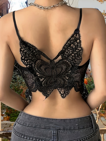 Butterfly Pattern Lace Cami Top KF4120 Furdela