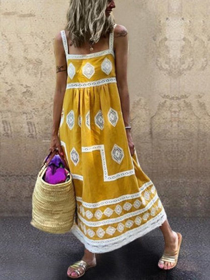 Women Fashion Bohemian Loose Casual Sleeveless Maxi Dress F4137