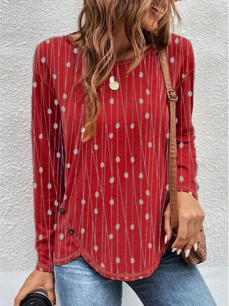 Casual Crew Neck Geometric Long Sleeve Loose Tunic T-Shirt QAL60