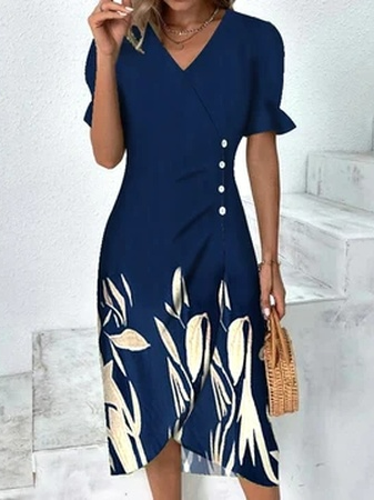 Floral Flounce Sleeve Wrap Hem Dress  QPQ79