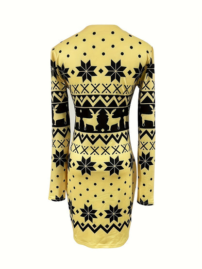 Christmas Deer Print Bodycon Dress DF2041 Furdela