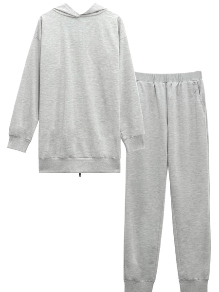 Zipper Back Drop Shoulder Hoodie & Elastic Waist Casual Pants Outfits FY8741 Furdela