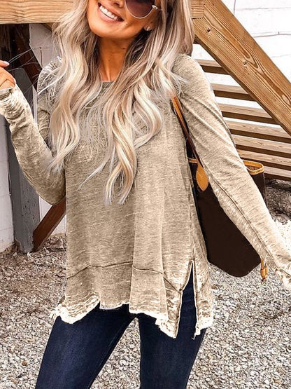 Plus Size Crew Neck Casual Long Sleeve Tops F4111