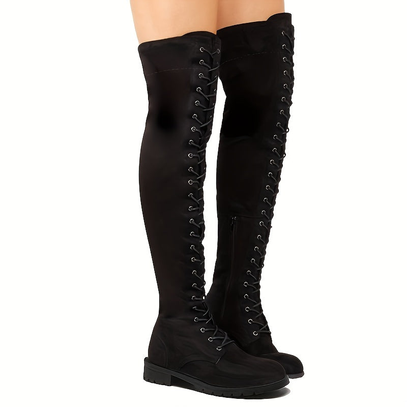 Women's Chunky Low Heel Over The Knee Boots BY6512 Furdela