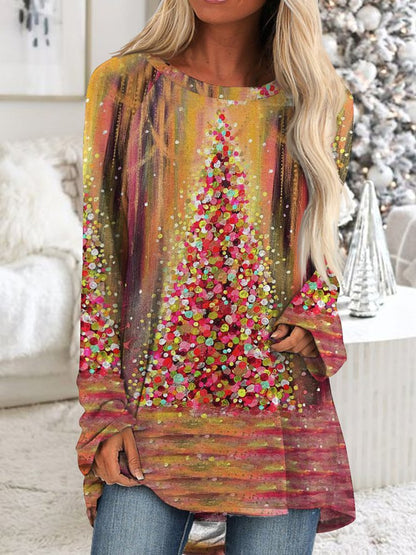 Women's Gradient Long Sleeve Tunic Tops Christmas Tree Printed PJ21 - Furdela