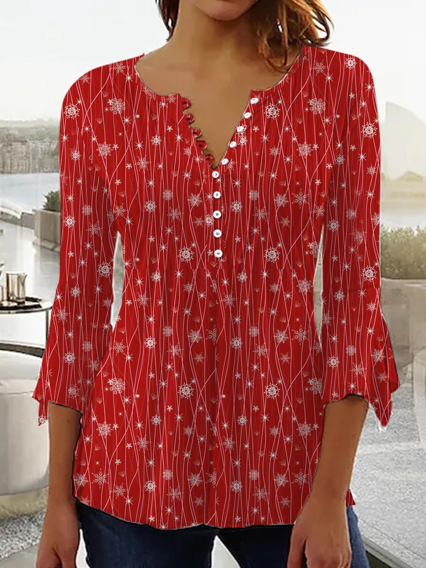 Women Casual Buttoned Cotton-Blend Tunic ap56