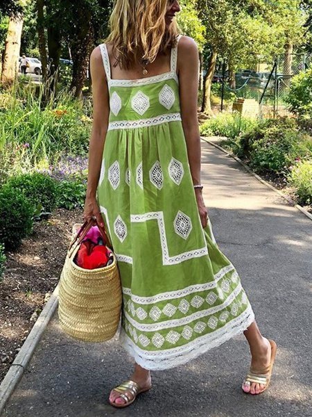 Women Fashion Bohemian Loose Casual Sleeveless Maxi Dress F4137