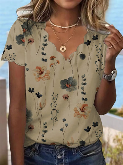 Summer Dessert Shell Neck Floral Design T-Shirt  cc187