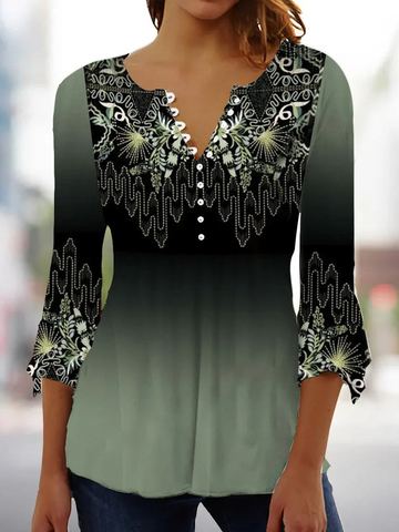 V Neck Floral Casual Shirt  WS114
