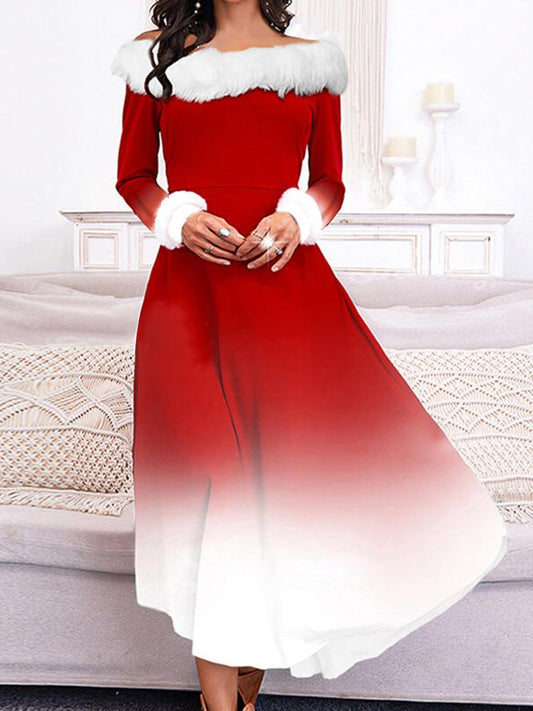 Casual Cold Shoulder Ombre Christmas Dress PJ51