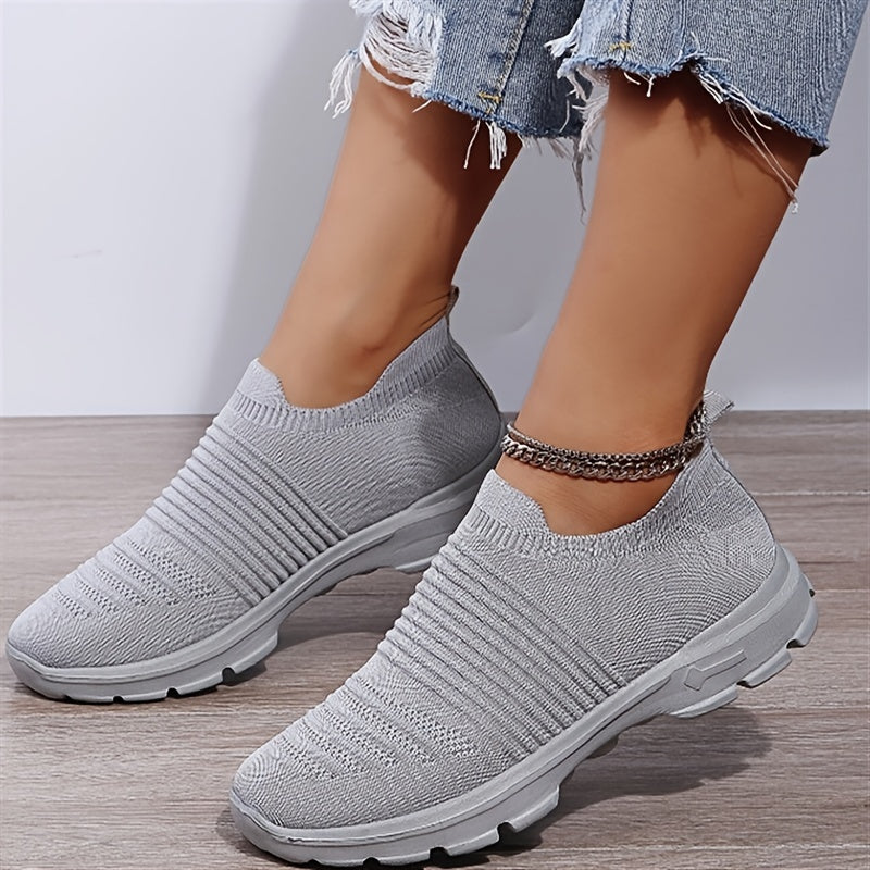 Women's Knit Soft Sole Breathable Mesh Sneakers, Solid Color Slip On Socks Shoes, Women's Footwear SE106