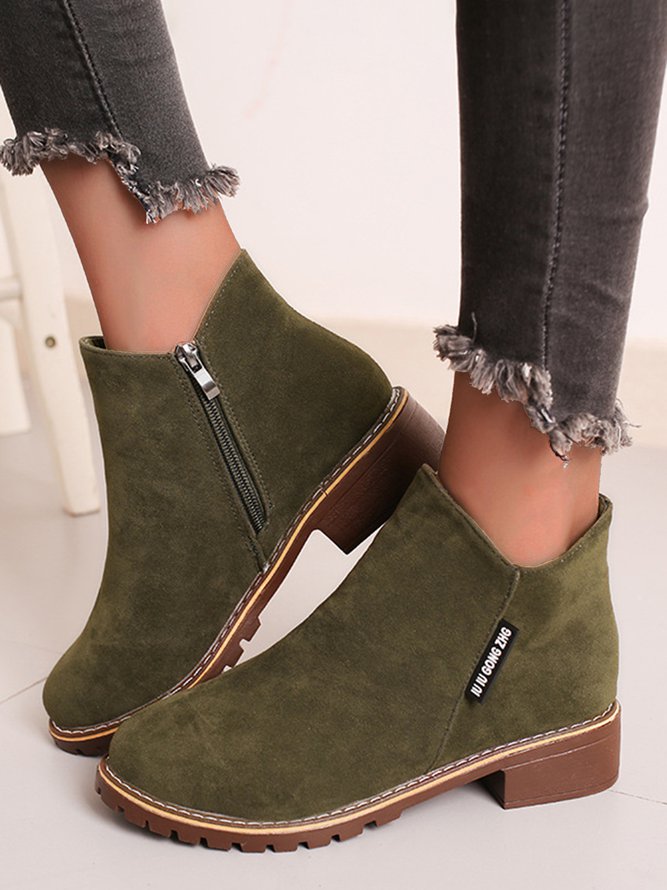 Women British Style Urban Round Toe Comfortable Zip Chunky Heel Low Heel Boots PJ56 - Furdela