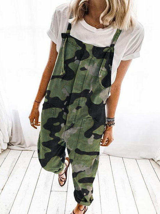 Green Shift Casual Denim Camouflage Jumpsuit FE10018