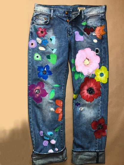 JFN Fashion Denim Floral Casual Jeans  QS91