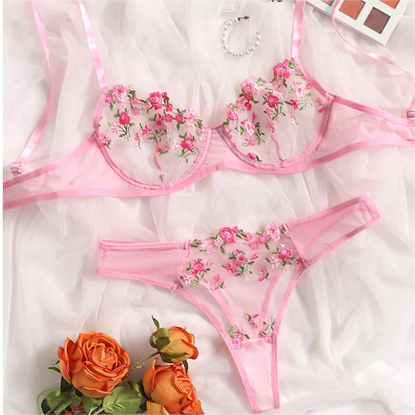 Sweet Purple Cute Floral Lingerie