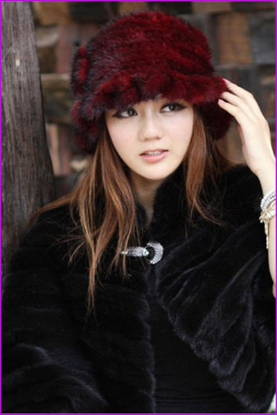 100% Real Lady Knitted Mink Fur Hat Cap - Furdela