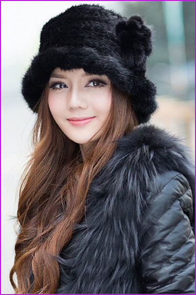 100% Real Lady Knitted Mink Fur Hat Cap - Furdela