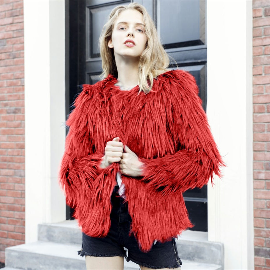 Fashion Winter Warm Long Sleeve Furry Fur Coat DE263 - Furdela